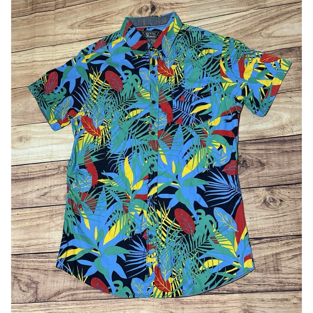 BROKEN THREADS Men’s Tropical Designer Fashion Short Sleeve Shirt Men Size Large